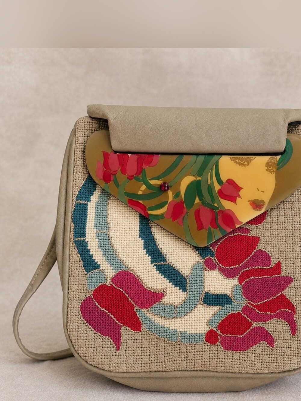Vintage MoonBags Patricia Smith Crossbody Purse – Hand Painted & Embroidered 🎑
